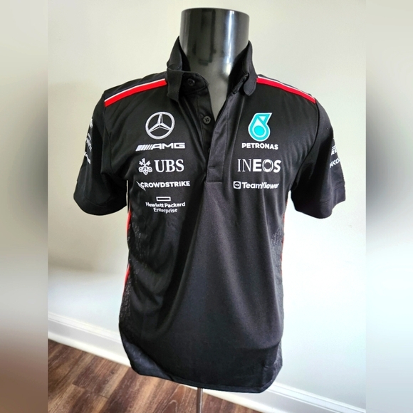 Mercedes AMG Petronas Formula One 2023 Team Black and Red Polo Shirt NWT - Picture 1 of 9
